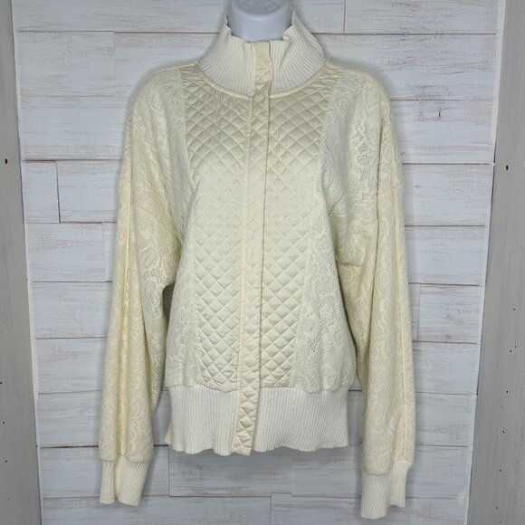 Anthropologie Jackets & Blazers - Anthropologie Saturday/Sunday Mission Ivory Quilted Lace Bomber Zip-up Jacket L